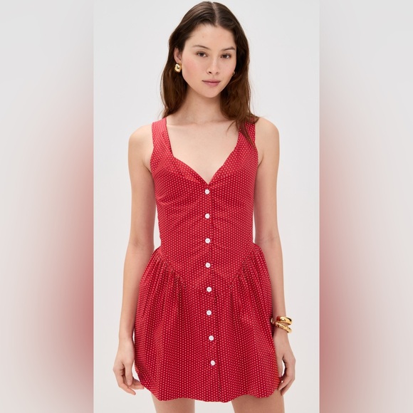 Frankie's Bikinis Charlotte Poplin Dress  in Red Polka Dot - Picture 1 of 3